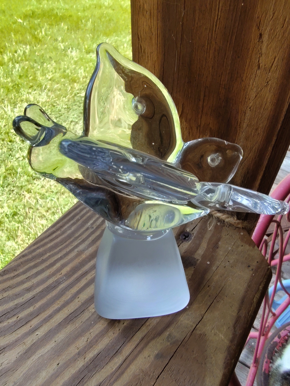Vintage Enesco Butterfly Figurine in Clear Glass And Frosted Glass Base. Heavy.